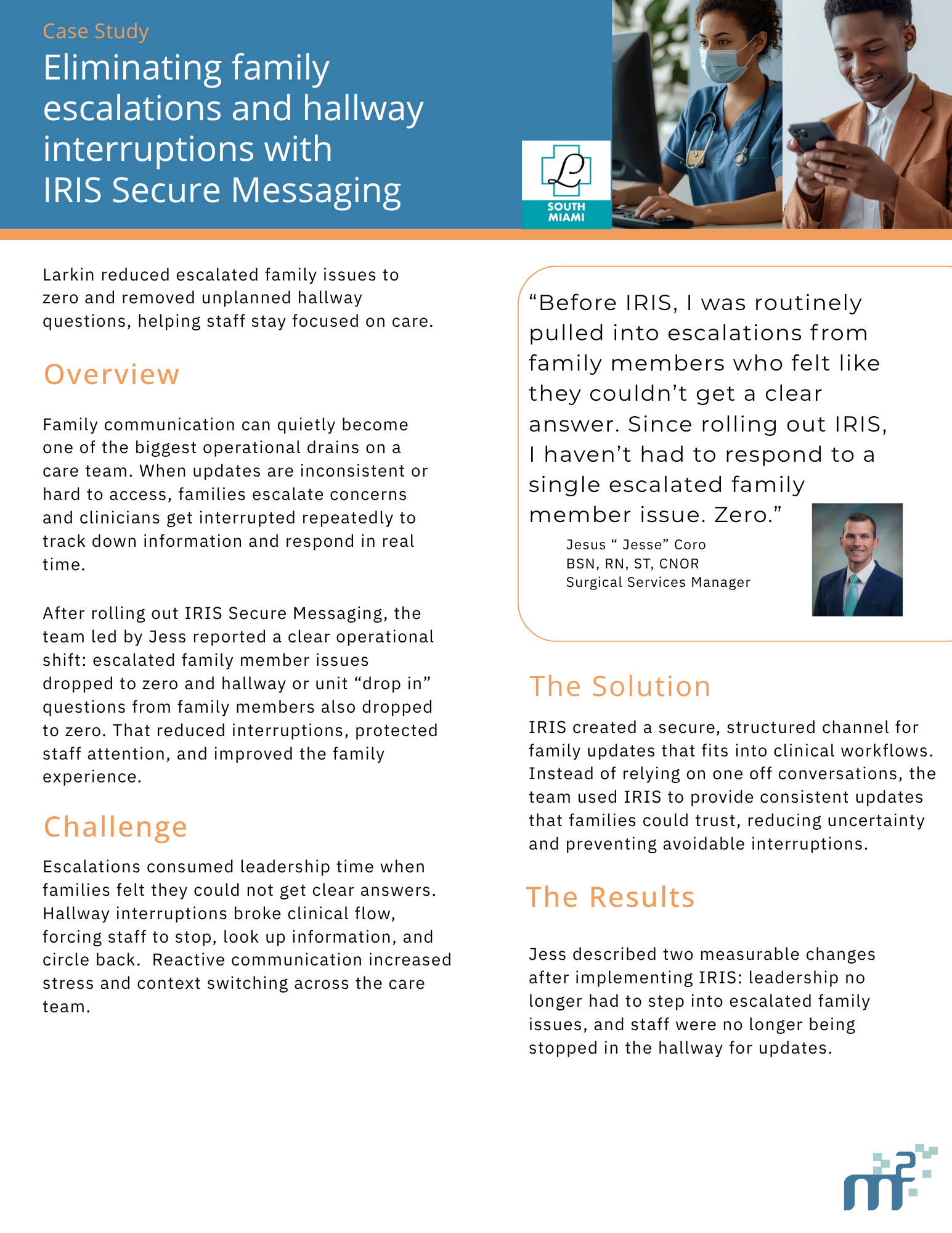 IRIS case study page showing Larkin results and testimonial